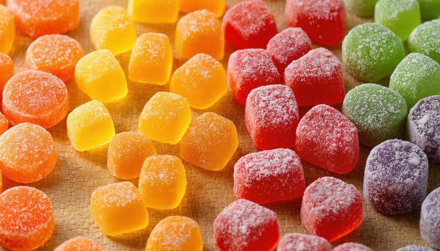 A variety of freeze dried candies showcasing different shapes and colors on a table