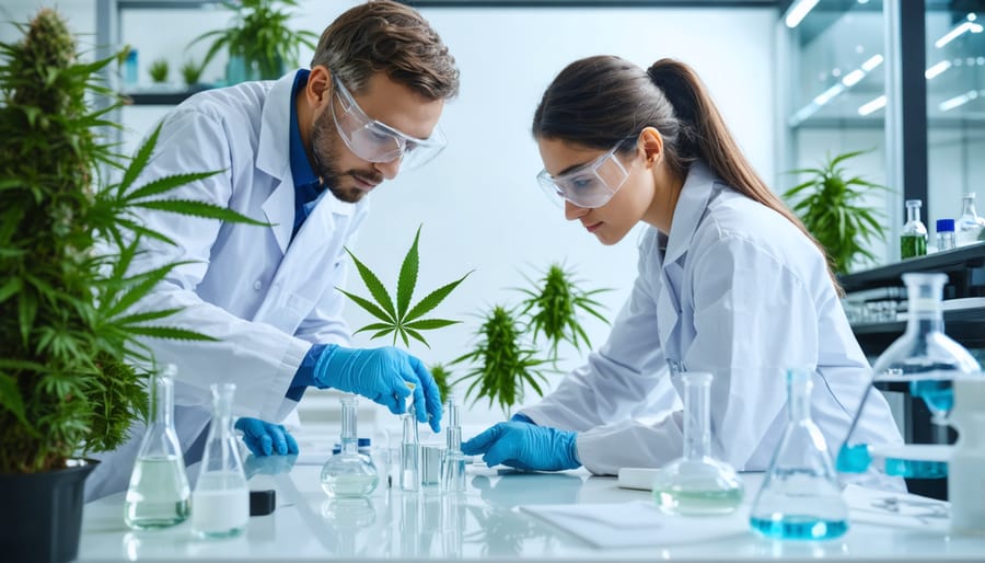 Scientists working in a laboratory focusing on CBD product development and research