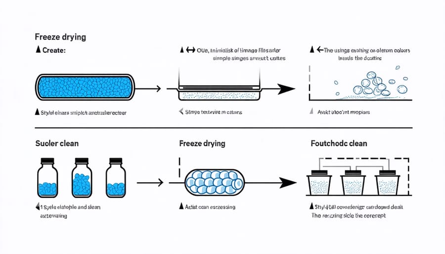 Conceptual diagram showing the steps involved in freeze drying candy