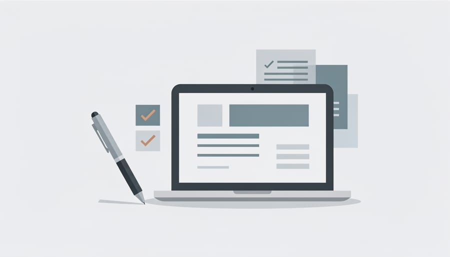 Hands holding a pen above a blank checklist sheet next to a laptop, symbolizing decision-making for HR analytics certification.