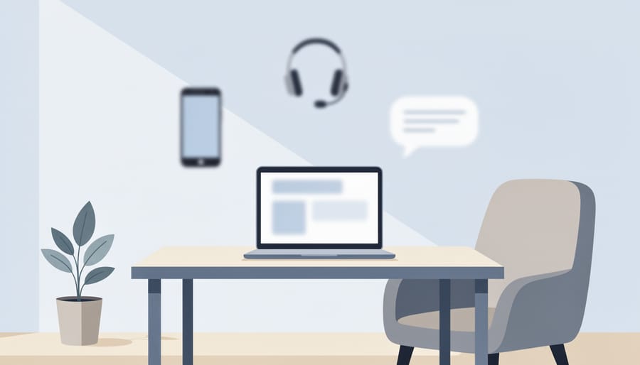 Close-up of a home desk with a laptop and desk items representing remote job applications