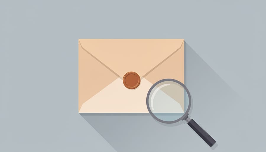 Magnifying glass examining a sealed contract document on a wooden table
